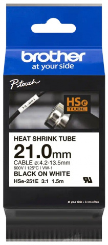 HSE-251E - kazeta s trubičkou - bílá/černá, 21 mm (průměr 4,2 - 13,5), 1,5 m