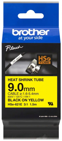 HSE-621E - kazeta s trubičkou - žlutá/černá, 9 mm (průměr 1,6 - 5,4), 1,5 m