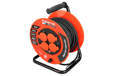 Kabel prodlužovací na bubnu venkovní FESTA INDUSTRY 3x1.5mm 25m 230V/3680W 4 zásuvky guma