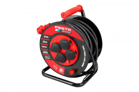 Kabel prodlužovací na bubnu venkovní FESTA INDUSTRY 3x2.5mm 25m 230V/3680W 4 zásuvky guma