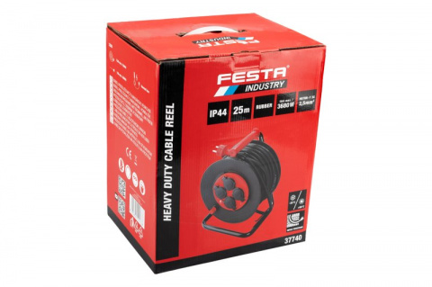 Kabel prodlužovací na bubnu venkovní FESTA INDUSTRY 3x2.5mm 25m 230V/3680W 4 zásuvky guma