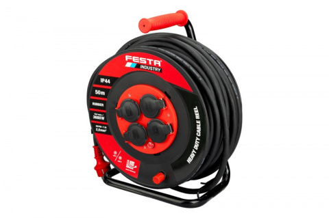 Kabel prodlužovací na bubnu venkovní FESTA INDUSTRY 3x2.5mm 50m 230V/3680W 4 zásuvky guma