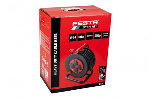 Kabel prodlužovací na bubnu venkovní FESTA INDUSTRY 3x2.5mm 50m 230V/3680W 4 zásuvky guma
