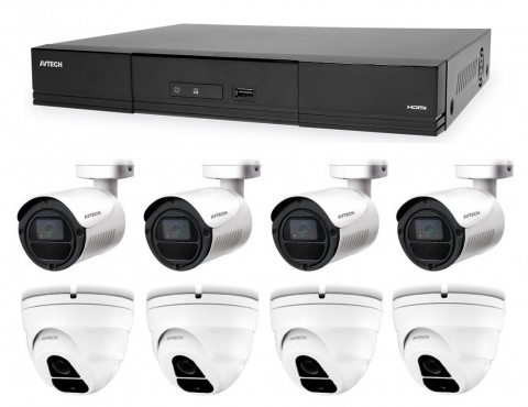 Kamerový set 1x AVTECH NVR AVH2109AX, 4x 2MPX IP Bullet kamera AVTECH DGM2103ASVP a 4x 2MPX IP Dome kamera AVTECH DGM2203ASVSEP + 8x Kabel UTP 1x RJ45 - 1x RJ45 Cat5e 15m!