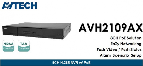 Kamerový set 1x AVTECH NVR AVH2109AX, 4x 2MPX IP Bullet kamera AVTECH DGM2103ASVP a 4x 2MPX IP Dome kamera AVTECH DGM2203ASVSEP + 8x Kabel UTP 1x RJ45 - 1x RJ45 Cat5e 15m!