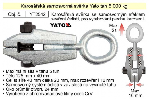 Karosářská samosvorná svěrka Yato tah 5 000 kg