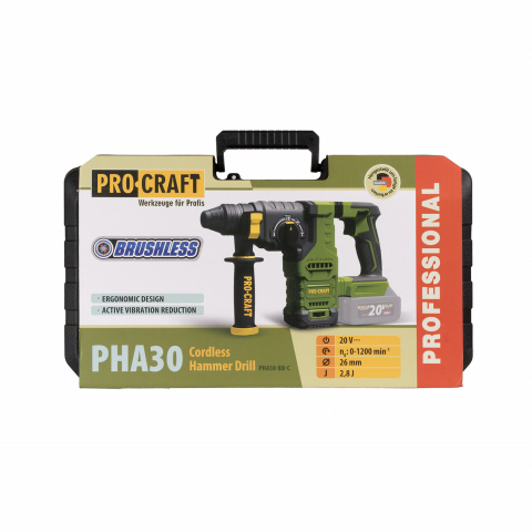 Aku vrtací kladivo Procraft PHA30bb (bez baterie a nabíječky v kufru) SDS Plus | PHA30-bb-с