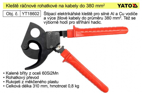 Kleště ráčnové rohatkové na kabely do průřezu 380mm2