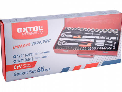 klíče nástrčné, sada 65ks, 1/4", 1/2", CrV, EXTOL PREMIUM