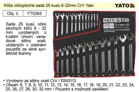 Klíče očkoploché sada 25 kusů 6-32mm CrV Yato