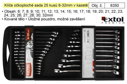 Klíče očkoploché sada 25 kusů 6-32mm v kazetě