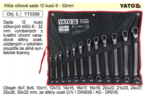 Klíče očkové sada 12 kusů 6-32mm CrV Yato