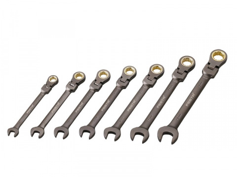 klíče ráčnové očkoploché s kloubem, sada 7ks, 10-19mm, CrV/Cr-Mo, FESTA