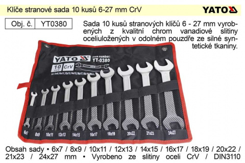 Klíče stranové sada 10 kusů 6-27mm CrV Yato