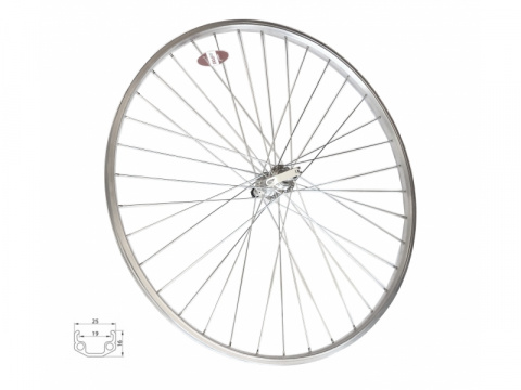 kolo zapletené 28" 622-19 zadní RU 36 děr stříbrné Union/CnSpoke pro 7-k