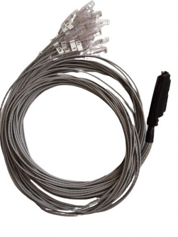 Konektor AMP (Centronics) F 50 pinů + 16 párových káblíků ikončených RJ45 s očíslovanými porty