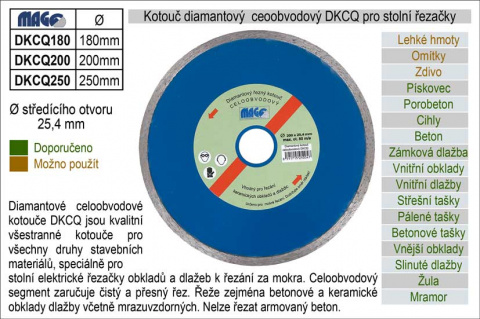 Kotouč diamantový celoobvodový 250x25,4mm pro řezačky