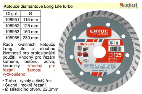 Kotouč diamantový Long Life turbo 230mm