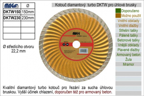 Kotouč diamantový turbo pro úhlové brusky DKTW230