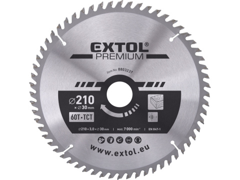 kotouč pilový s SK plátky, 210x2,2x30mm, 60T, šířka SK plátků 3,2mm, SK, EXTOL PREMIUM