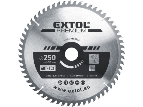 kotouč pilový s SK plátky, 250x2,2x30mm, 60T, šířka SK plátků 3,2mm, SK, EXTOL PREMIUM