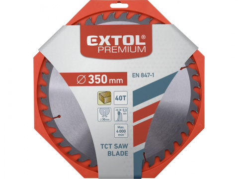 kotouč pilový s SK plátky, 350x2,5x30mm, 40T, šířka SK plátků 3,5mm, SK, EXTOL PREMIUM