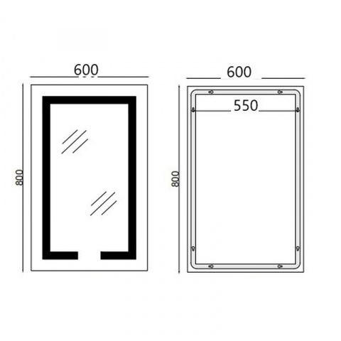 Koupelnové zrcadlo s LED osvětlením, protizamlžovací funkcí, regulací jasu a hodinkami, MR06-60×80 H | MR06-60×80 HARD