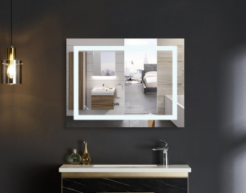 Koupelnové zrcadlo s LED osvětlením, protizamlžovací funkcí, regulací jasu a hodinkami, MR02-100×80 | MR02-100×80 WARM