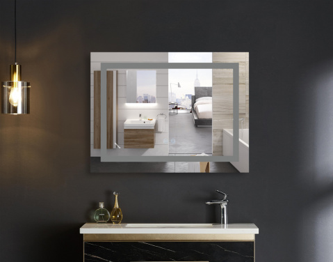 Koupelnové zrcadlo s LED osvětlením, protizamlžovací funkcí a regulací jasu, MR12-80×70-REVERSE WARM | MR12-80×70-REVERSE WARM