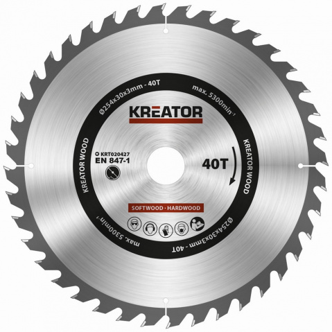 KREATOR kotouč pilový s SK plátky, 254x3x30mm, 40T