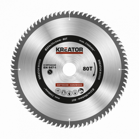 KREATOR kotouč pilový s SK plátky, 254x3x30mm, 80T