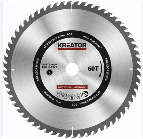 KREATOR pilový kotouč na dřevo 315x3,2x30x60z (+redukce 25,4/20/16mm)