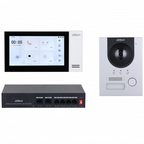 KTP01L - sada IP videotelefon, monitor, napájecí PoE switch a zápustné krabice VTM114