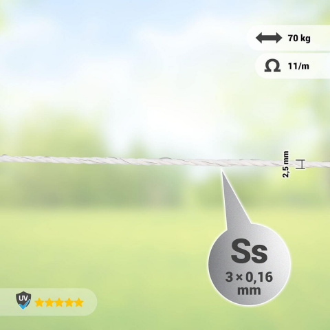 Lanko pro elektrický ohradník, průměr 2,5 mm, bílé, délka 250 m