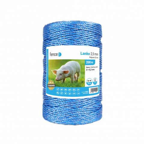 Lanko pro elektrický ohradník, průměr 2,5 mm, modré, délka 200 m
