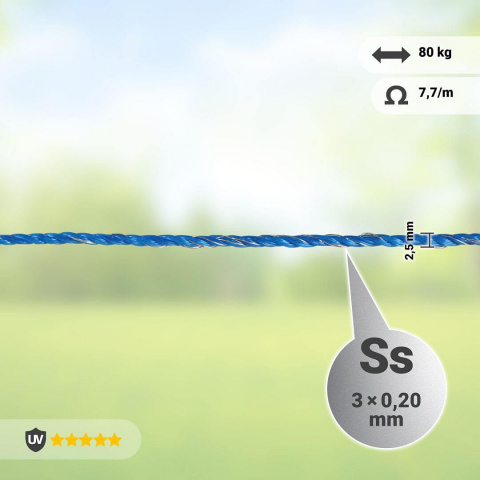 Lanko pro elektrický ohradník, průměr 2,5 mm, modré, délka 200 m