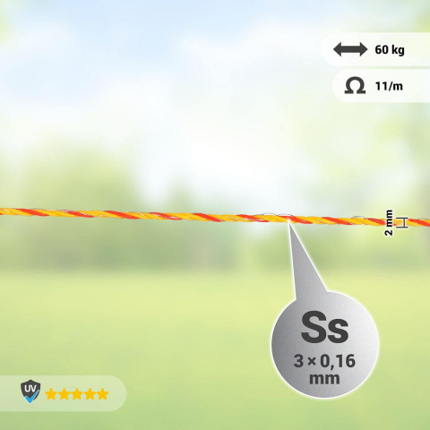 Lanko pro elektrický ohradník, průměr 2 mm, žluto-oranž, 500 m