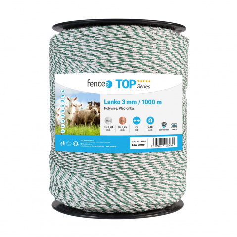 Lanko pro elektrický ohradník, průměr 3 mm, zeleno-bílé, délka 1000 m, 0,18 Ω/m
