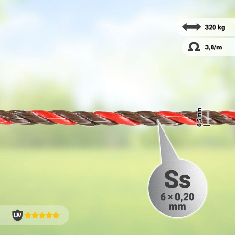 Lano pro elektrický ohradník, průměr 6,5 mm, hnědo-oranžové, 200 m