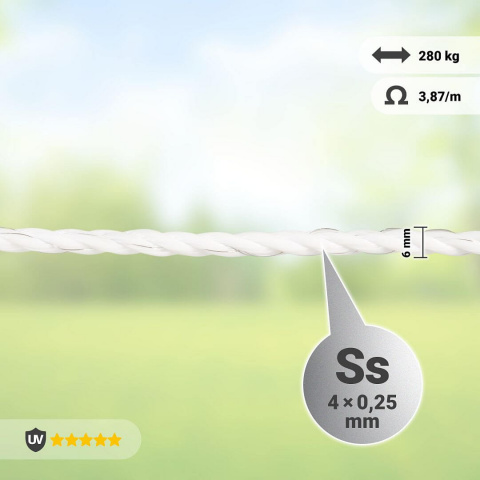 Lano pro elektrický ohradník, průměr 6 mm, bílé, délka 200 m