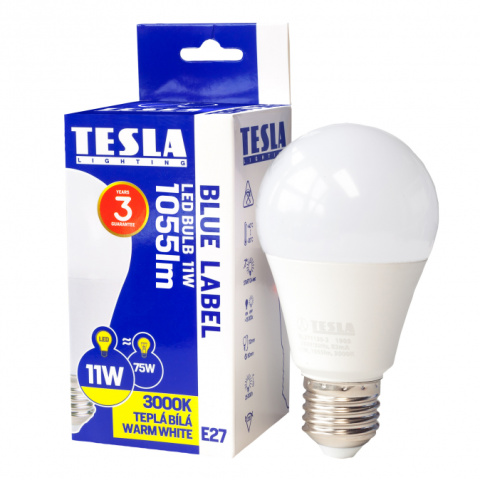 LED žárovka Tesla BULB E27, 11W, 230V, 1521lm, 25 000h, 3000K teplá bílá, 360st