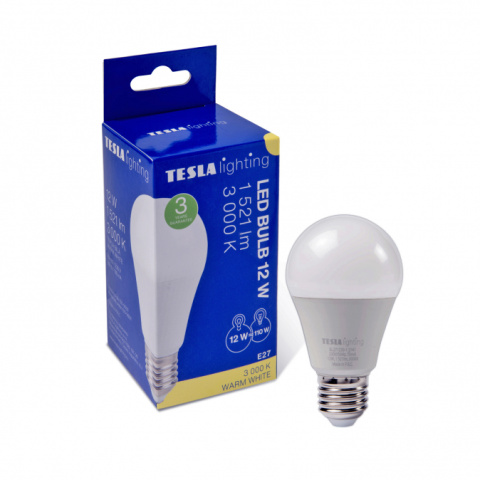 LED žárovka Tesla BULB E27, 12W, 230V, 1521lm, 25 000h, 3000K teplá bíla 220st