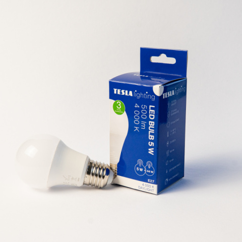 LED žárovka Tesla BULB, E27, 5W, 230V, 500lm, 25 000h, 4000K denní bílá, 220st