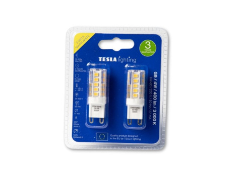 LED žárovka Tesla G9, 4W, 230V, 400lm, 25 000h, 3000K  teplá bílá, 360st 2ks v balení