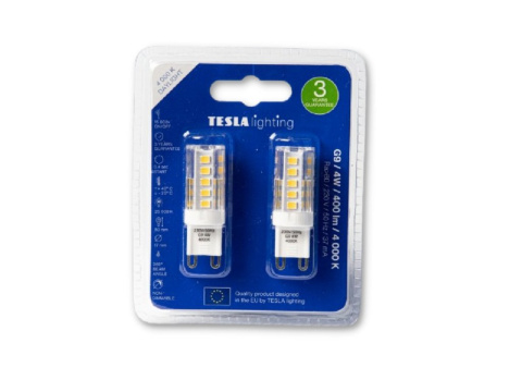 LED žárovka Tesla G9, 4W, 230V, 400lm, 25 000h, 4000K  denní bílá, 360st 2ks v balení