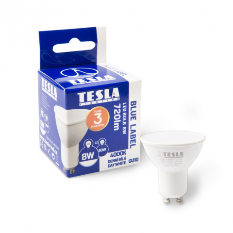 LED žárovka Tesla GU10, 7W, 230V, 720lm, 25 000h, 4000K denní bílá, 100st
