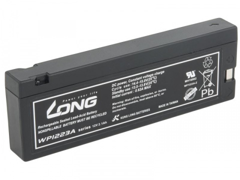 LONG baterie 12V 2,1Ah F13 (WP1223A) - olověný akumulátor pro AED, ECG, EKG, defibrilátory