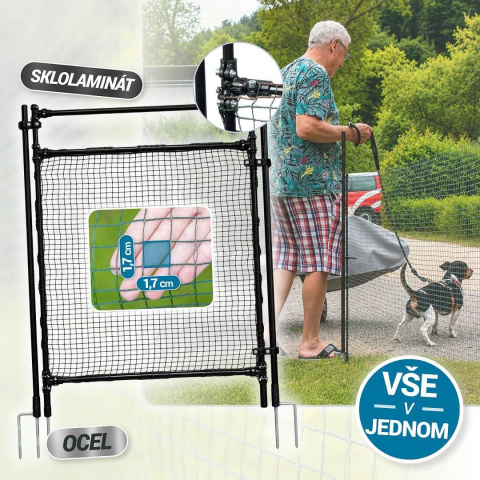 Mobilní plot do kempu, na zahradu pro psa, slepice, branka a nevodivé sítě FIX výška 90 cm