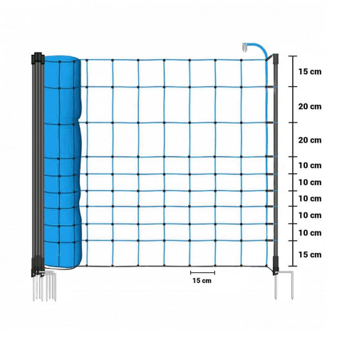 Modrá vodivá síť STANDARD pro elektrický ohradník proti vlkům, výška 120 cm, 50 m, dvojitý hrot