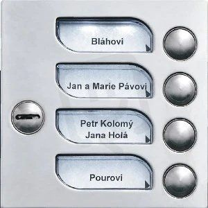 Modul tlačítkový  KARAT 4+n   4 tl. se 4 jmenovkami se zámkem  (nerez INOX)